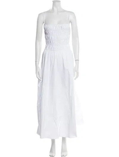 Pre-owned Solid & Striped Square Neckline Midi Length Dress In White