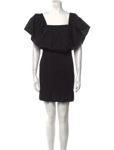 Pre-owned Solid & Striped Square Neckline Mini Dress In Black