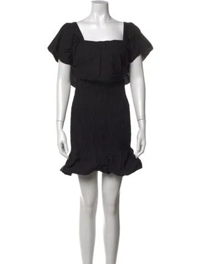 Pre-owned Solid & Striped Square Neckline Mini Dress In Black