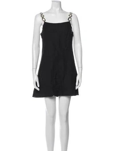 Pre-owned Solid & Striped Square Neckline Mini Dress In Black