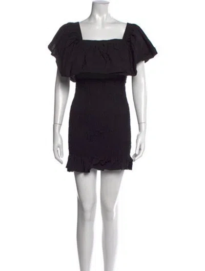 Pre-owned Solid & Striped Square Neckline Mini Dress In Black