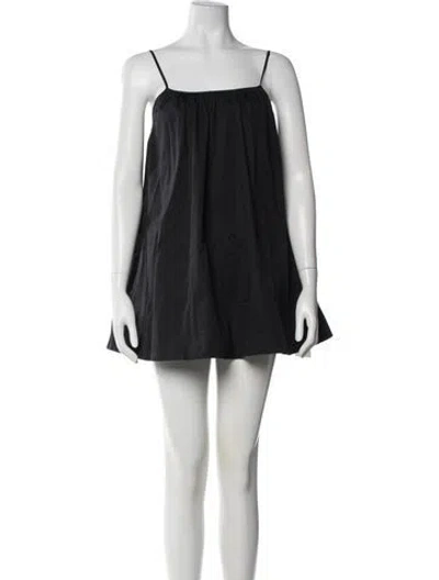 Pre-owned Solid & Striped Square Neckline Mini Dress In Black
