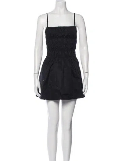 Pre-owned Solid & Striped Square Neckline Mini Dress In Black