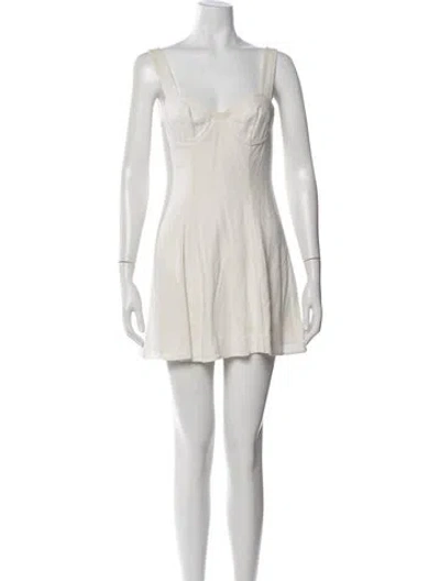 Pre-owned Solid & Striped Square Neckline Mini Dress In Neutral