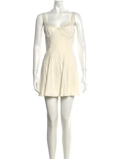 Pre-owned Solid & Striped Square Neckline Mini Dress In Neutrals