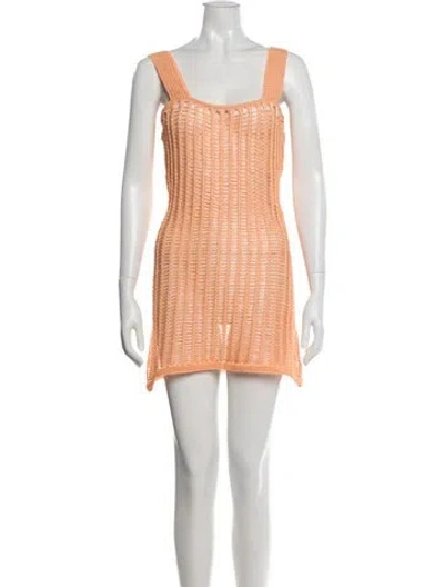 Pre-owned Solid & Striped Square Neckline Mini Dress In Orange