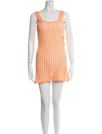 Pre-owned Solid & Striped Square Neckline Mini Dress In Orange