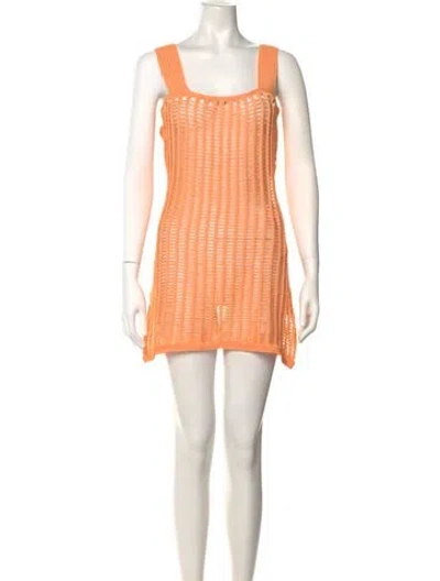 Pre-owned Solid & Striped Square Neckline Mini Dress In Orange