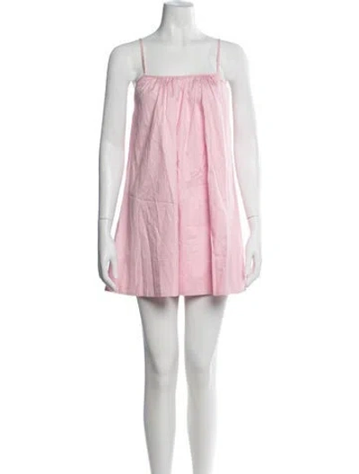 Pre-owned Solid & Striped Square Neckline Mini Dress In Pink