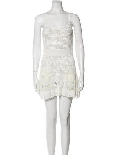 Pre-owned Solid & Striped Square Neckline Mini Dress In White