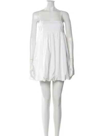 Pre-owned Solid & Striped Square Neckline Mini Dress In White
