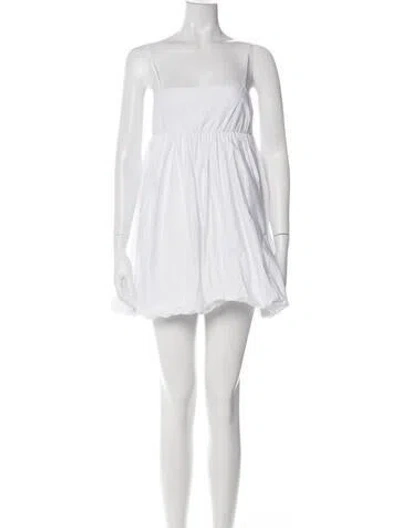 Pre-owned Solid & Striped Square Neckline Mini Dress In White