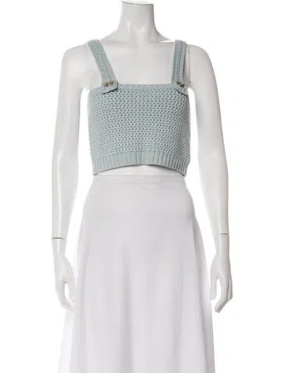 Pre-owned Solid & Striped Square Neckline Sleeveless Crop Top In White