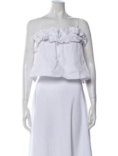 Pre-owned Solid & Striped Square Neckline Sleeveless Top In White