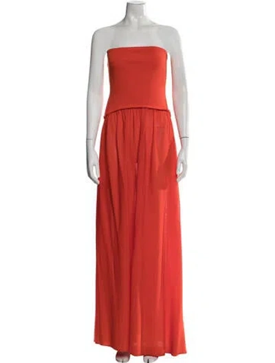 Pre-owned Solid & Striped Strapless Long Dress In Orange