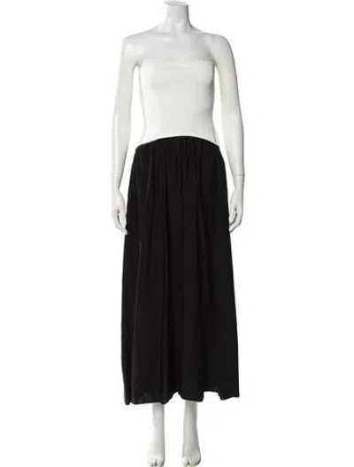 Pre-owned Solid & Striped Strapless Midi Length Dress In Black