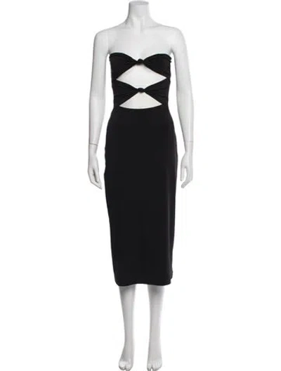 Pre-owned Solid & Striped Strapless Midi Length Dress In Black