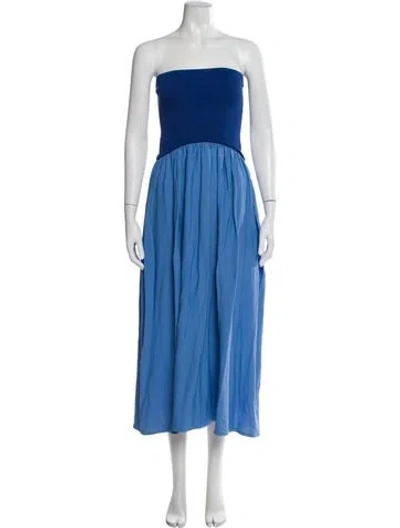 Pre-owned Solid & Striped Strapless Midi Length Dress In Blue