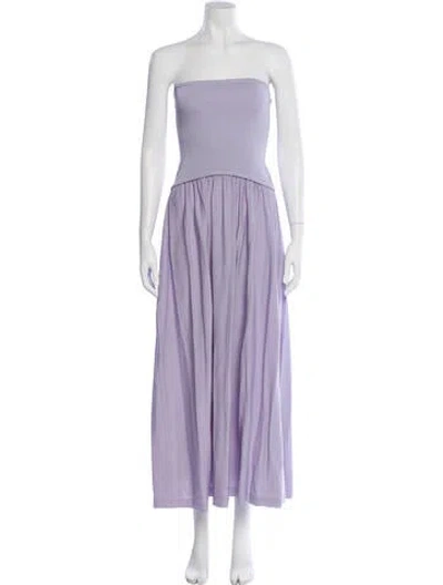 Pre-owned Solid & Striped Strapless Midi Length Dress In Purple