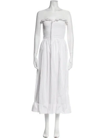 Pre-owned Solid & Striped Strapless Midi Length Dress In White