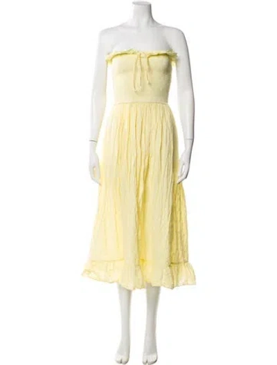 Pre-owned Solid & Striped Strapless Midi Length Dress In Yellow
