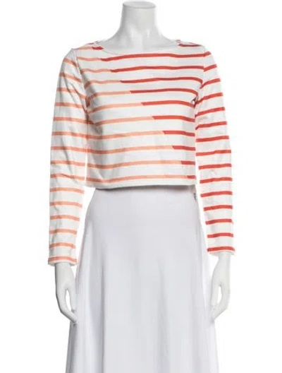 Pre-owned Solid & Striped Striped Bateau Neckline Crop Top In Orange/red/white
