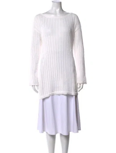 Pre-owned Solid & Striped Striped Bateau Neckline Top In White
