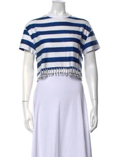 Pre-owned Solid & Striped Striped Crew Neck Crop Top In White