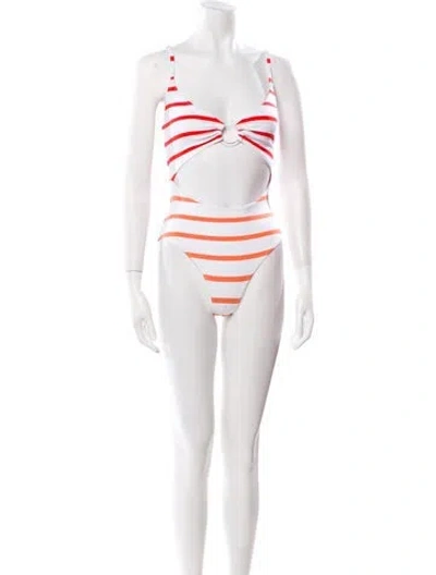Pre-owned Solid & Striped Striped Cutout Accent One-piece In White