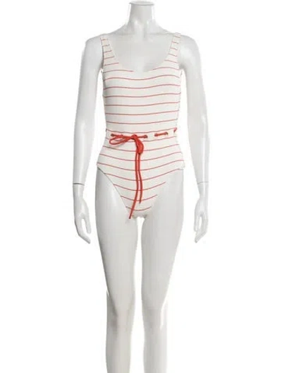 Pre-owned Solid & Striped Striped Cutout Accent One-piece In White