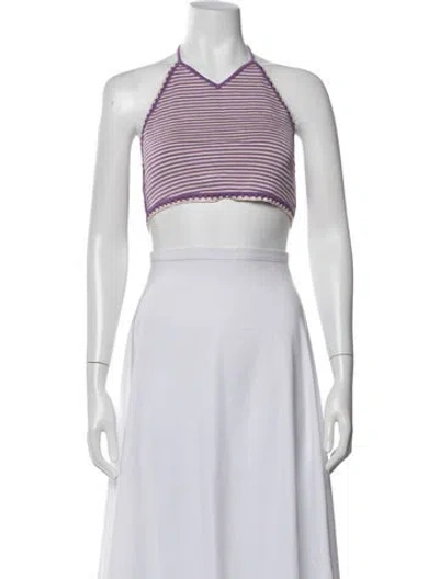 Pre-owned Solid & Striped Striped Halterneck Crop Top In Purple