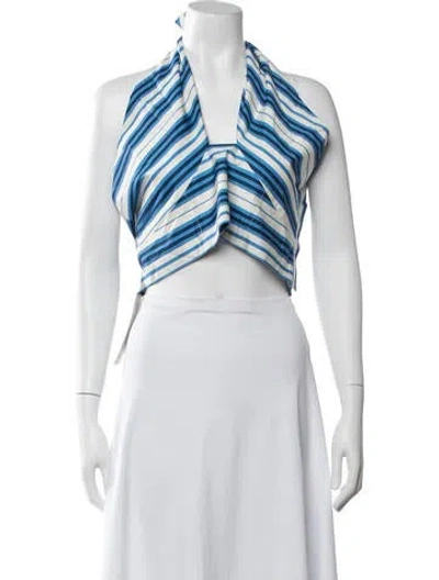 Pre-owned Solid & Striped Striped Halterneck Crop Top W/ Tags In Blue