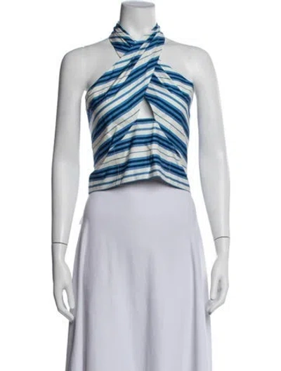 Pre-owned Solid & Striped Striped Halterneck Crop Top W/ Tags In Blue/white