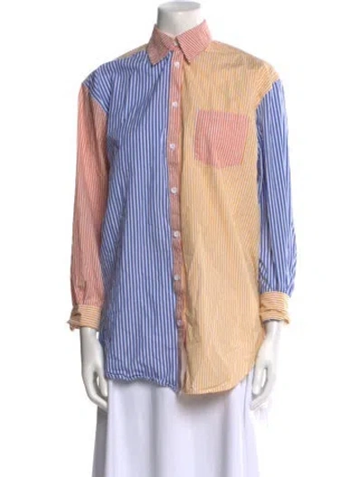 Pre-owned Solid & Striped Striped Long Sleeve Button-up Top In Blue