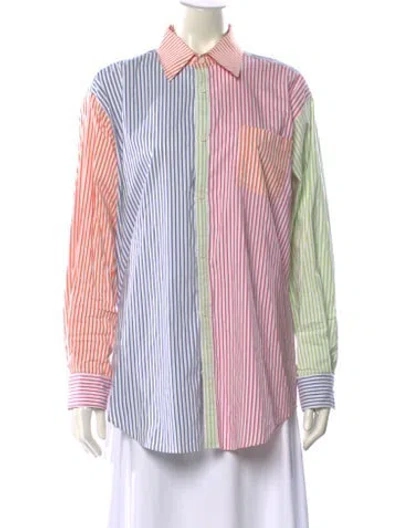 Pre-owned Solid & Striped Striped Long Sleeve Button-up Top In Blue