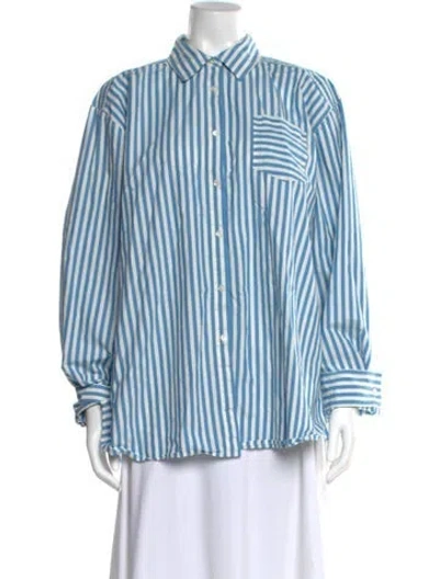 Pre-owned Solid & Striped Striped Long Sleeve Button-up Top In Blue