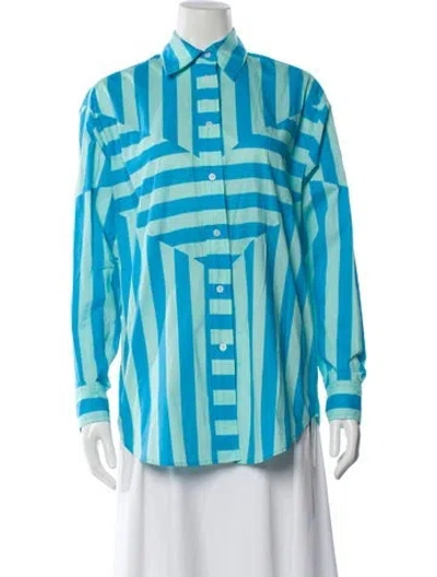 Pre-owned Solid & Striped Striped Long Sleeve Button-up Top In Blue