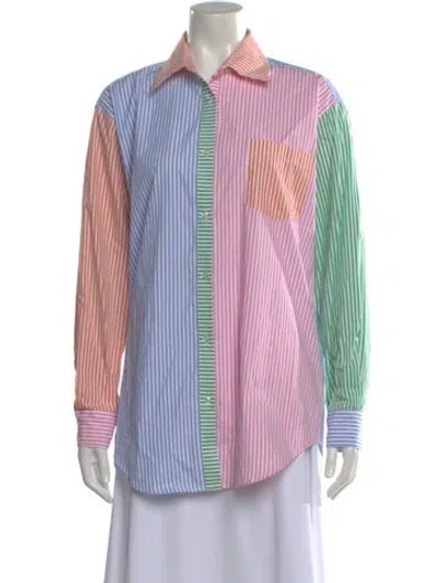 Pre-owned Solid & Striped Striped Long Sleeve Button-up Top In Blue