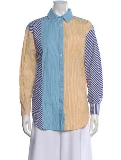 Pre-owned Solid & Striped Striped Long Sleeve Button-up Top In Blue