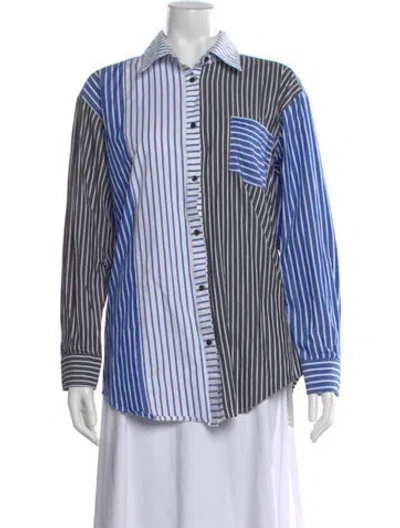 Pre-owned Solid & Striped Striped Long Sleeve Button-up Top In Blue