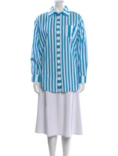 Pre-owned Solid & Striped Striped Long Sleeve Button-up Top In Blue