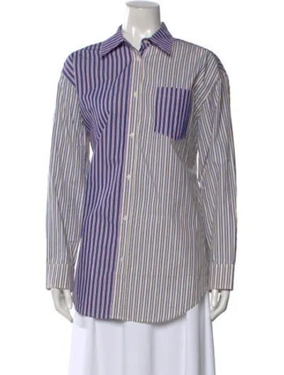 Pre-owned Solid & Striped Striped Long Sleeve Button-up Top In Blue