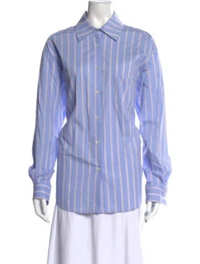 Pre-owned Solid & Striped Striped Long Sleeve Button-up Top In Blue