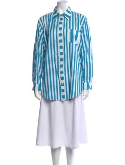 Pre-owned Solid & Striped Striped Long Sleeve Button-up Top In Blue
