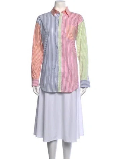 Pre-owned Solid & Striped Striped Long Sleeve Button-up Top In Blue