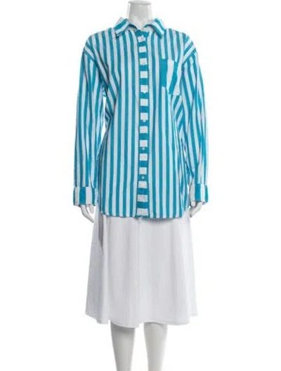 Pre-owned Solid & Striped Striped Long Sleeve Button-up Top In Blue