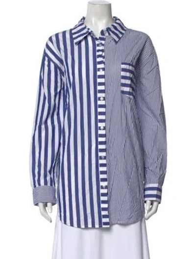 Pre-owned Solid & Striped Striped Long Sleeve Button-up Top In Blue