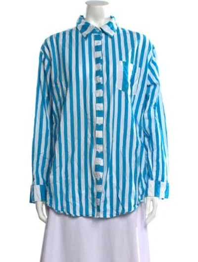 Pre-owned Solid & Striped Striped Long Sleeve Button-up Top In Blue