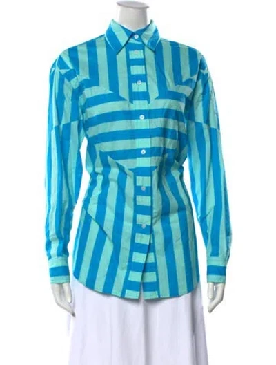 Pre-owned Solid & Striped Striped Long Sleeve Button-up Top In Blue