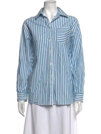 Pre-owned Solid & Striped Striped Long Sleeve Button-up Top In Blue